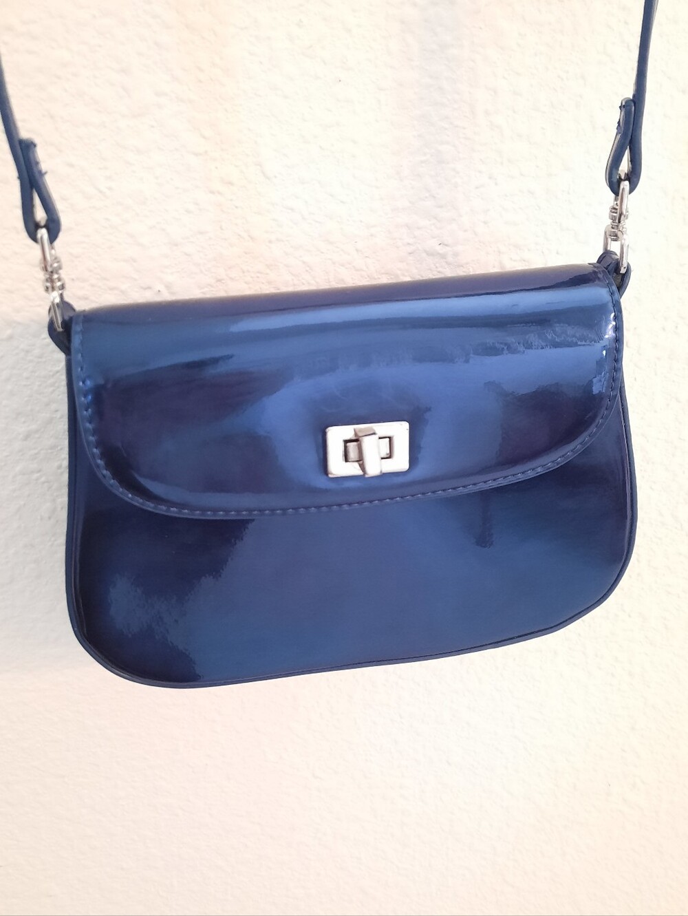 Glynit Patent Leather Crossbody Bag in Deep Blue